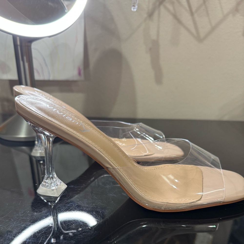 Vivianly Elegant Clear and Nude 3 Inch Heels Versatile Size 8